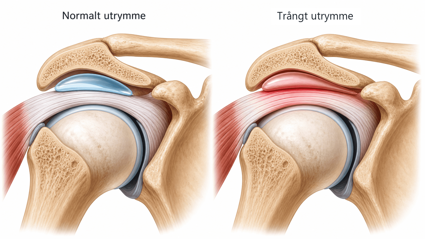 Illustration av subakromiell smärta och irritation i axelområdet